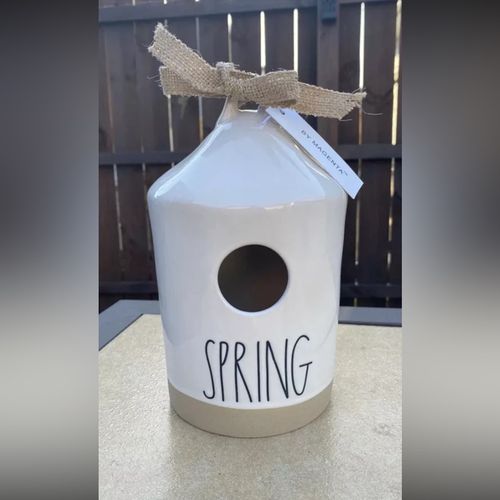 Rae Dunn Glazed Ceramic Birdhouse With Clay Bottom and Etched Lettering - NEW